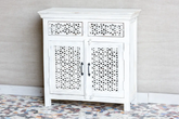Antique Indian Jali Hand Carved Solid Wooden Cabinet Whitewash 89x40x90cm A0156